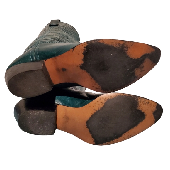 Vintage Green Leather Cowboy Western Boots Women's Size 7.5M, Made In U.S.A. - Picture 8 of 11